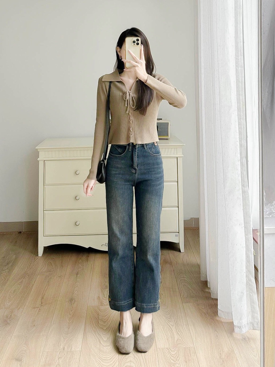 Quần jean ống đứng thiết kế khuy gấu myan design q102313