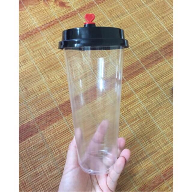 combo 50 Ly nhựa trà sữa nút trái tim 700ml