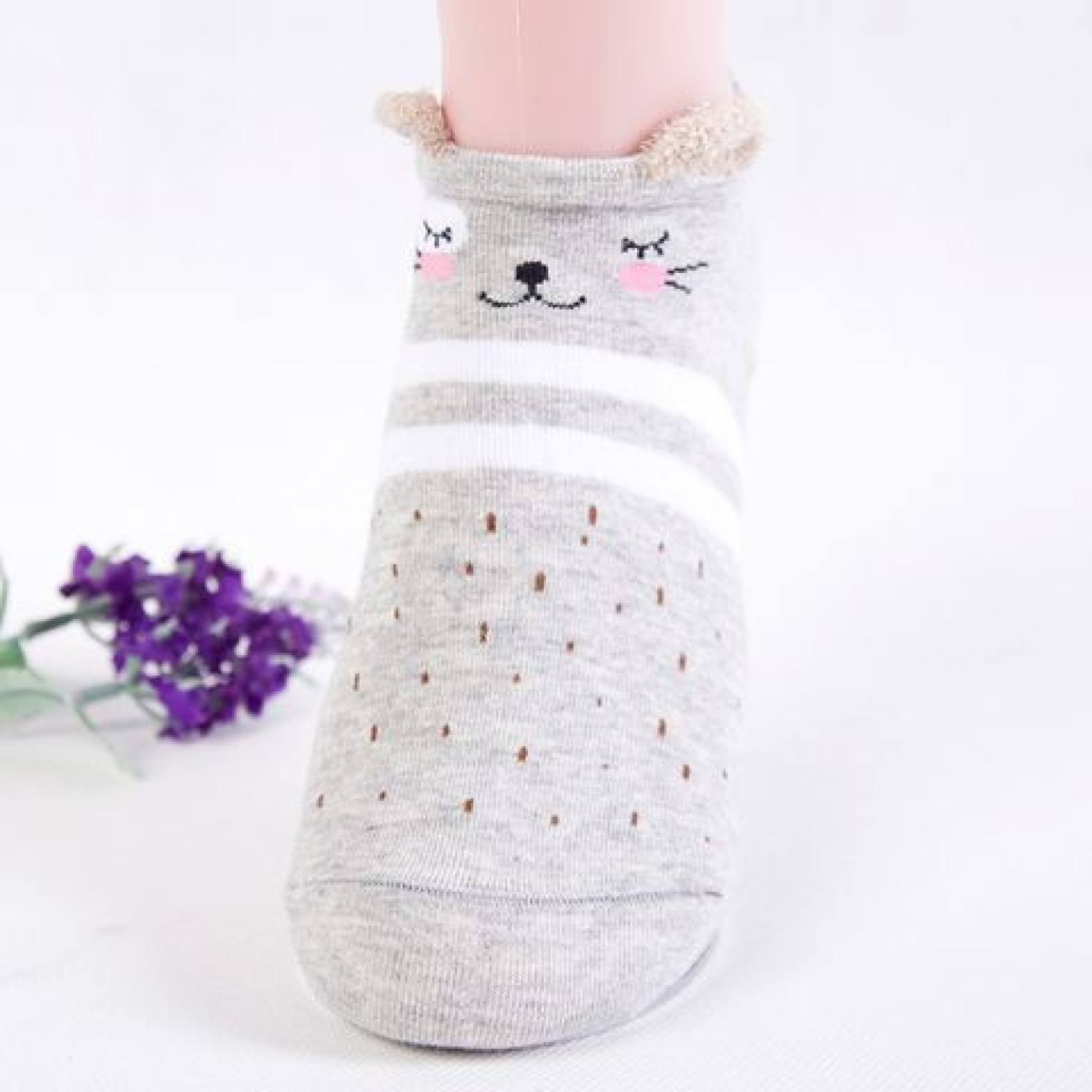 [Rẻ Vô Địch] Combo 5 Đôi Vớ Ngắn Cổ Họa Tiết Thú Có Tai Lông