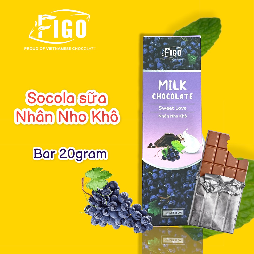 Kẹo socola sữa nhân NHO KHÔ 20g FIGO, FIFOOD STORE