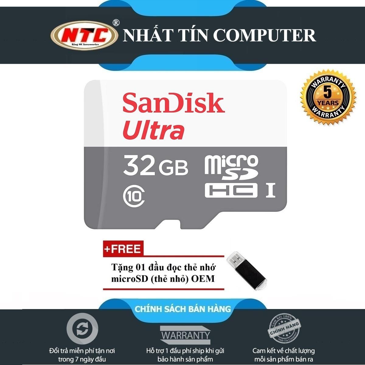 Thẻ nhớ MicroSDHC SanDisk Ultra 533X 32GB 80MB/s - new Version (Bạc) + Tặng đầu đọc thẻ MicroSDHC