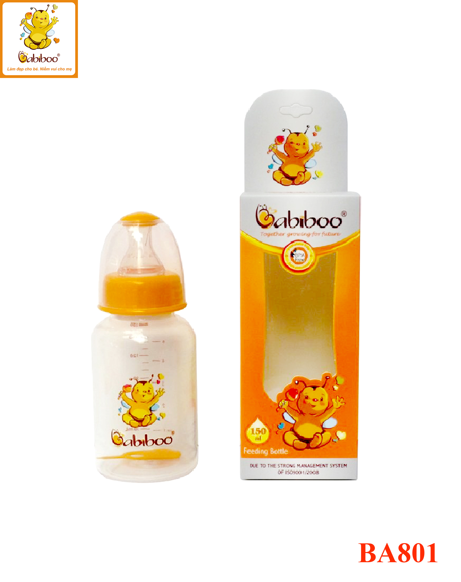 Bình sữa cho bé Babiboo bình sữa cổ nhỏ chống sặc, nhựa PP cao cấp không chứa BPA 150ml - BA801