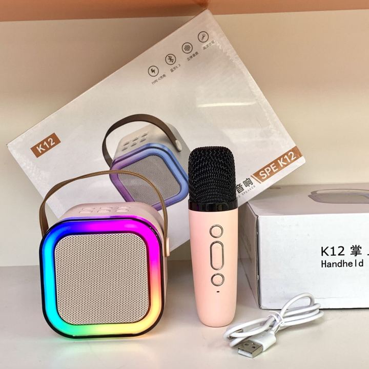 Loa Karaoke Mini Bluetooth K12 Kèm 2 Micro Đèn Led