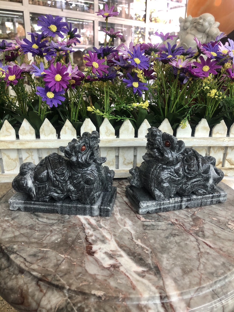 Cặp tỳ hưu đá thạch anh hồng - Dài 12 cm