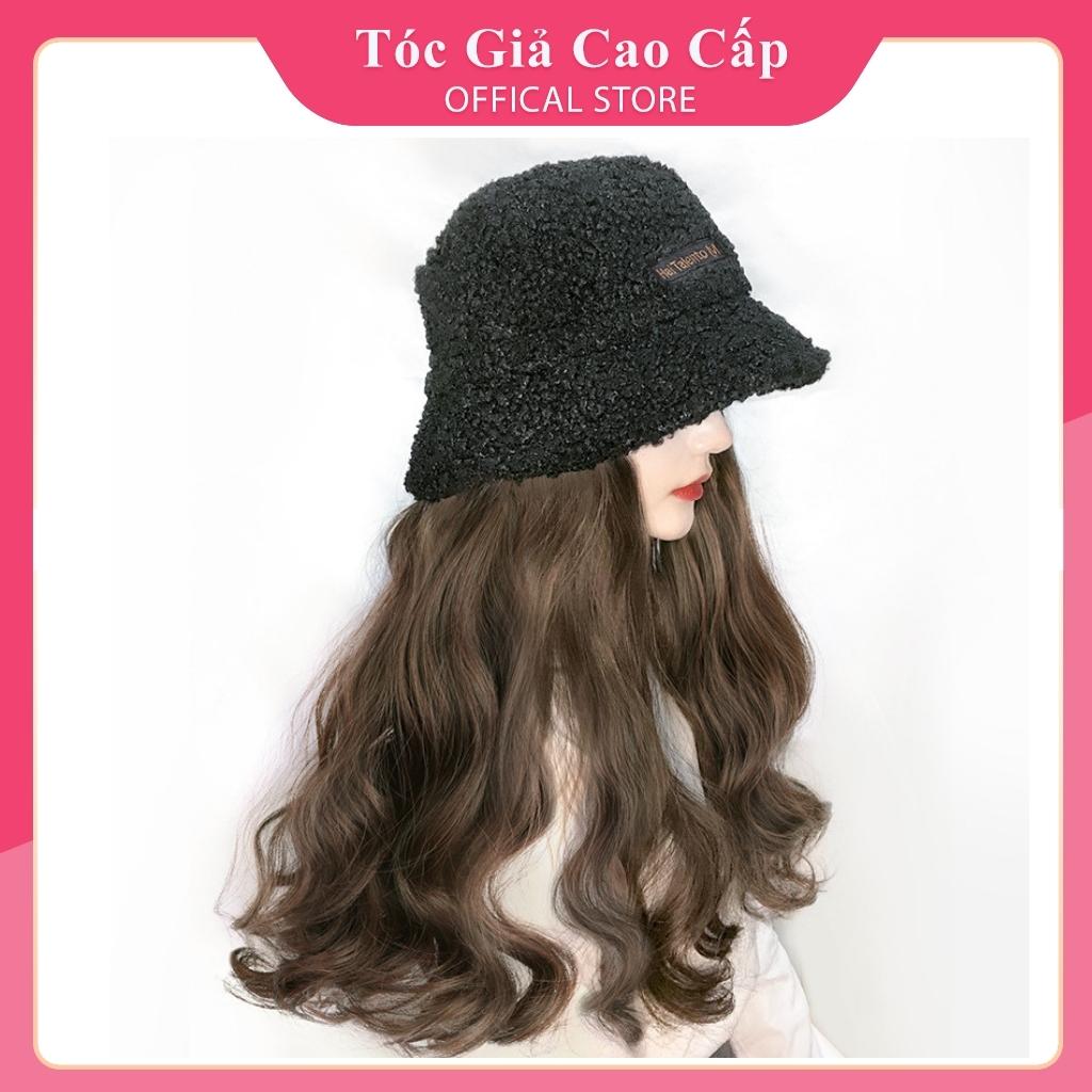 Tóc giả dín mũ nhiều màu sắc, mũ vành đen