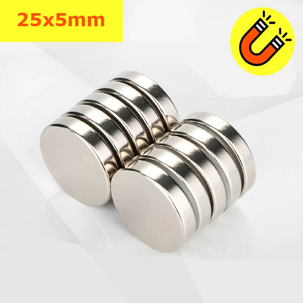 Nam châm tròn 25x5mm loại đất hiếm mạ Niken