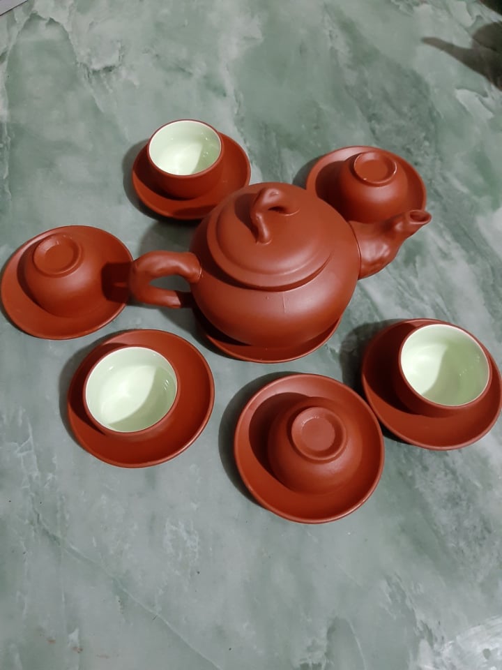 Bộ ấm chén trà Bát Tràng mẫu mới màu nâu đỏ
