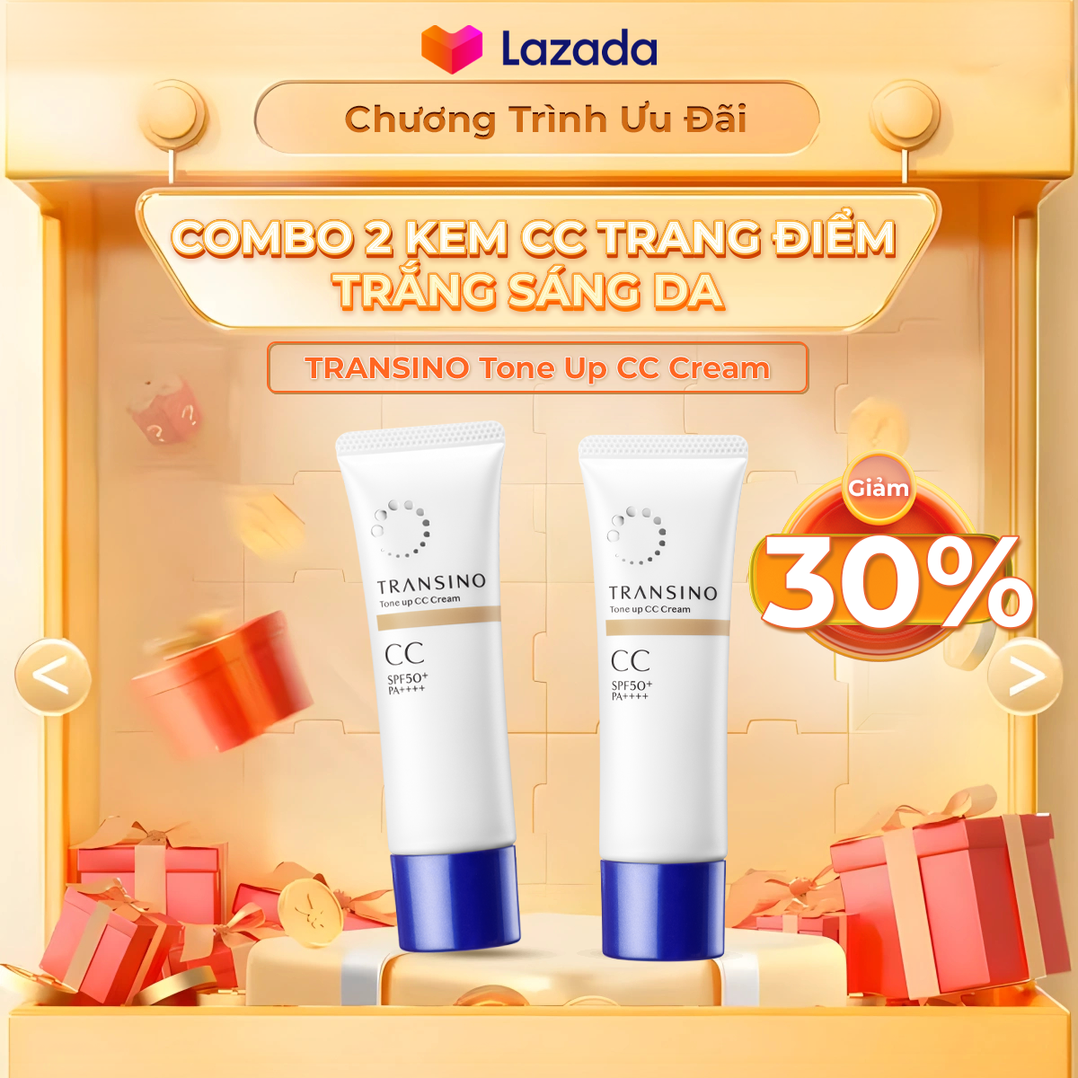 Combo 2 Kem CC Trang Điểm Trắng Sáng Da TRANSINO 30g