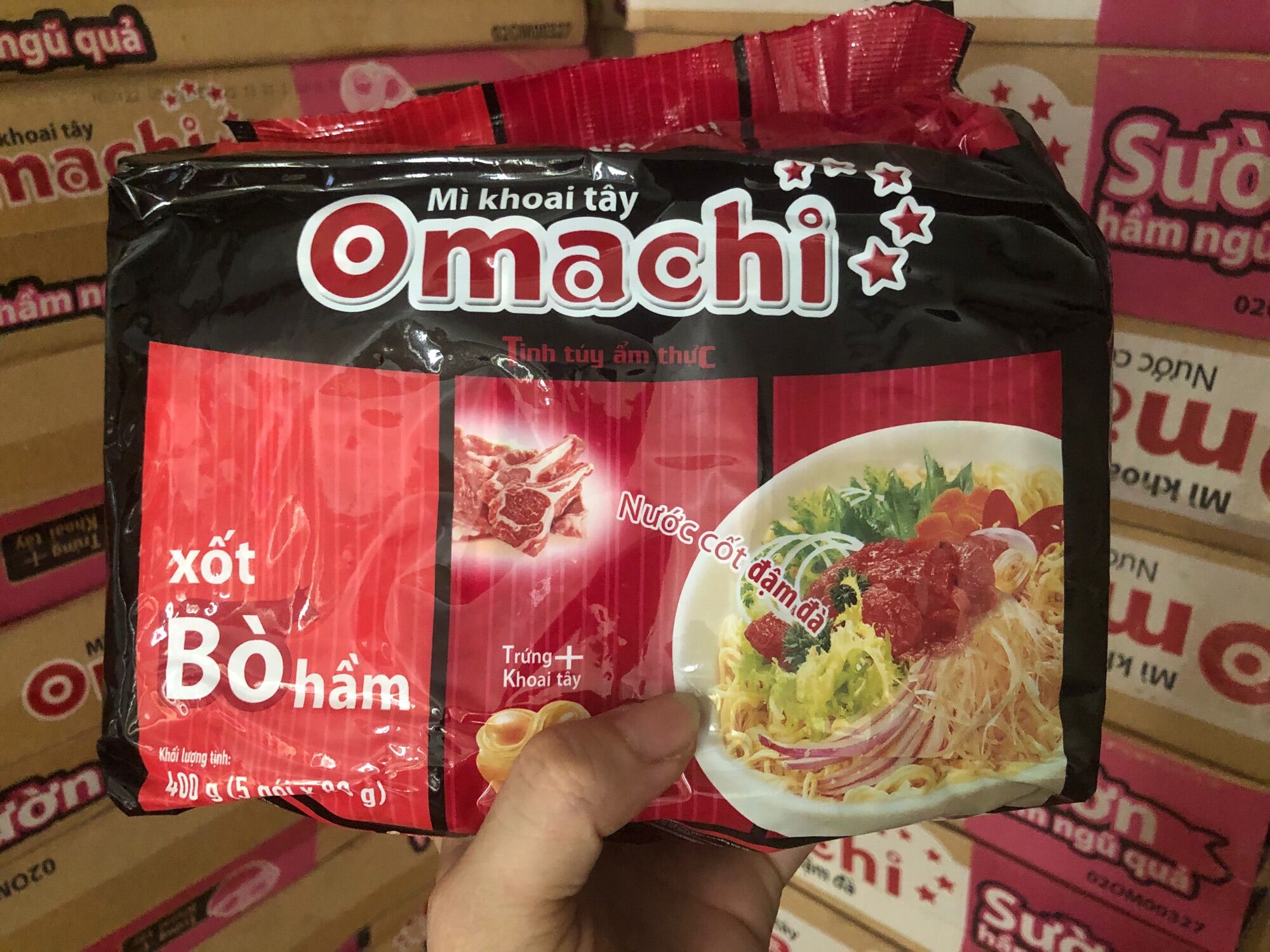 5 gói Mì Tôm Omachi Xốt Bò Hầm - Sườn Hầm 80g
