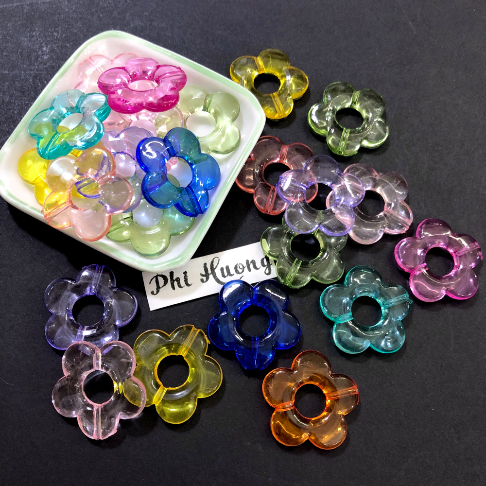 Gói 10g hạt cườm nhựa hình hoa nhiều màu xỏ vòng DIY