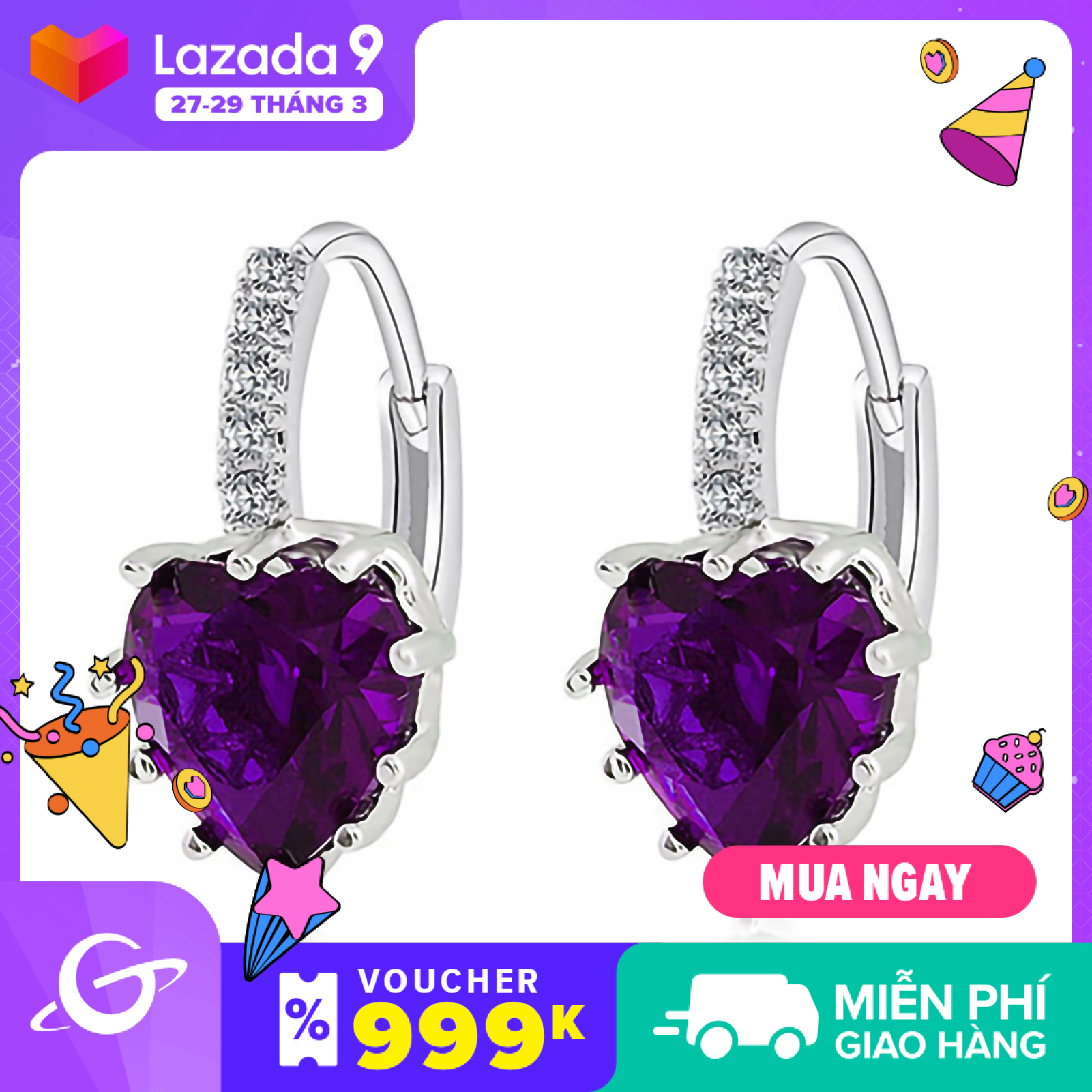 WOCO Women Elegant Cute Shiny Love Heart Rhinestone Inlaid Ear Studs Hoop Earrings