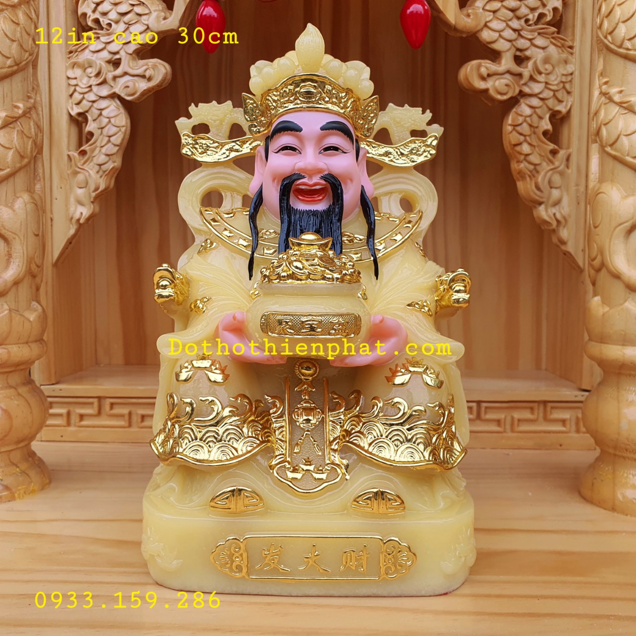 Ông thần tiền đá 12in cao 30 cm màu vàng rất đẹp