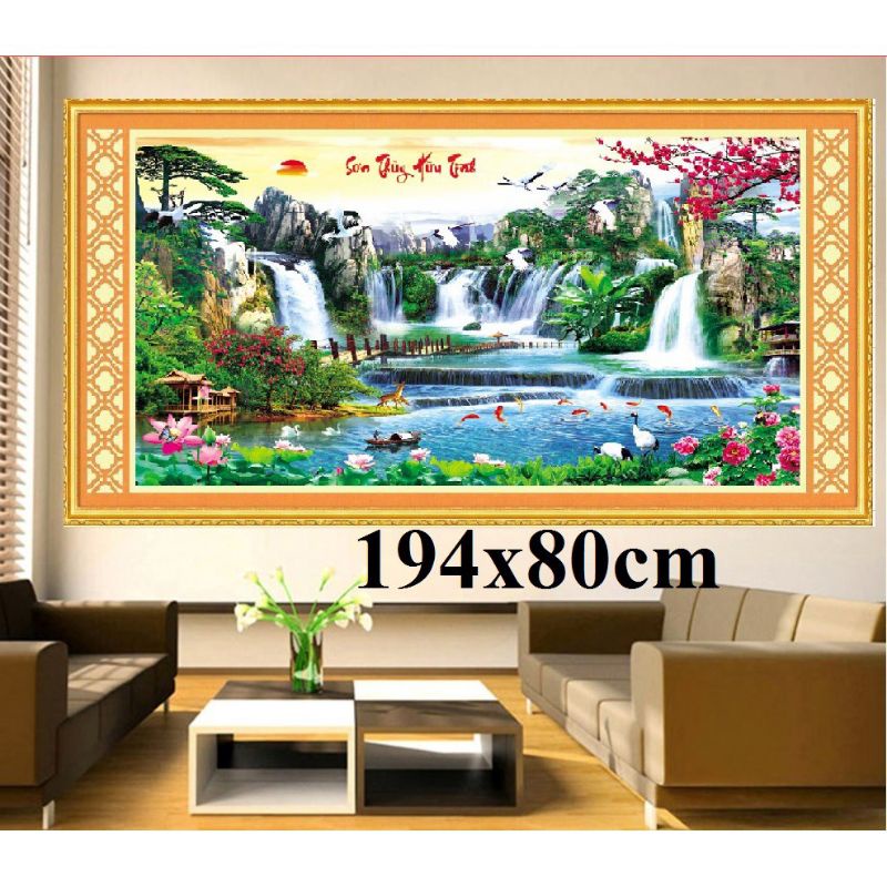 Tranh thêu kín chữ thập Sơn thủy hữu tình MN0061