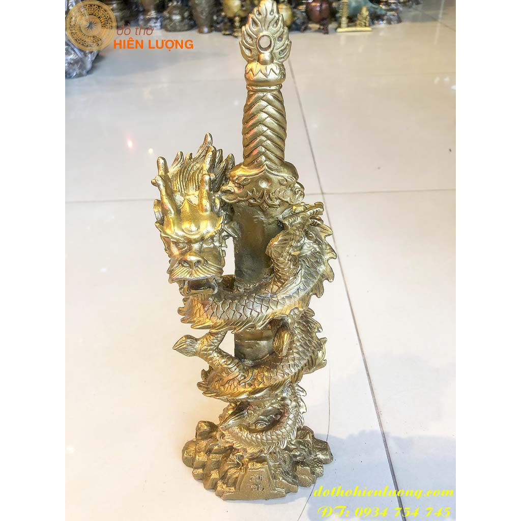 Tượng Rồng Cuộn Kiếm Bằng Đồng Cao 40cm Phong Thủy (Kiếm Rồng)