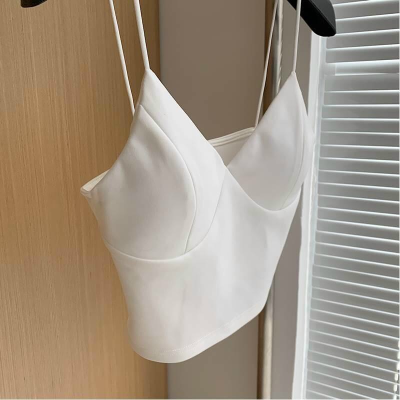 Áo 2 dây croptop nữ có mút vải cát hàn dày dặn phối đồ sexy màu trắng màu đen TU