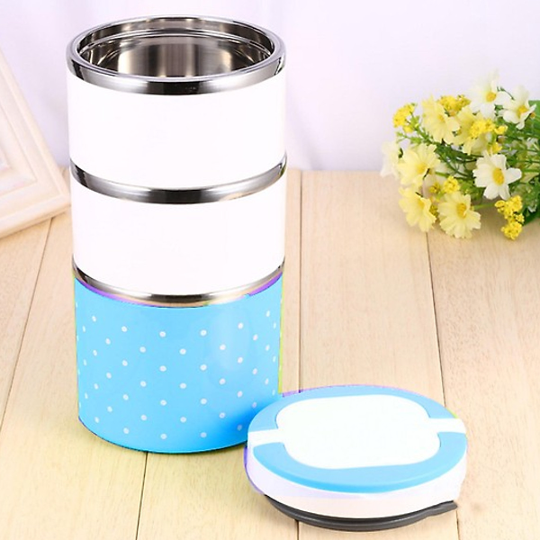 Cặp lồng cơm 3 tầng chấm bi chân không cách nhiệt - hộp cơm inox giữ nhiệt - camen cơm chấm bi