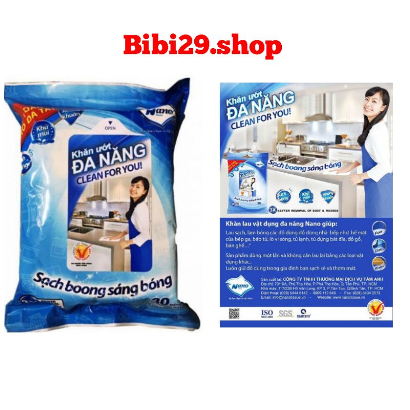 Khăn  ướt  đa năng Nano- gói 30 miếng
