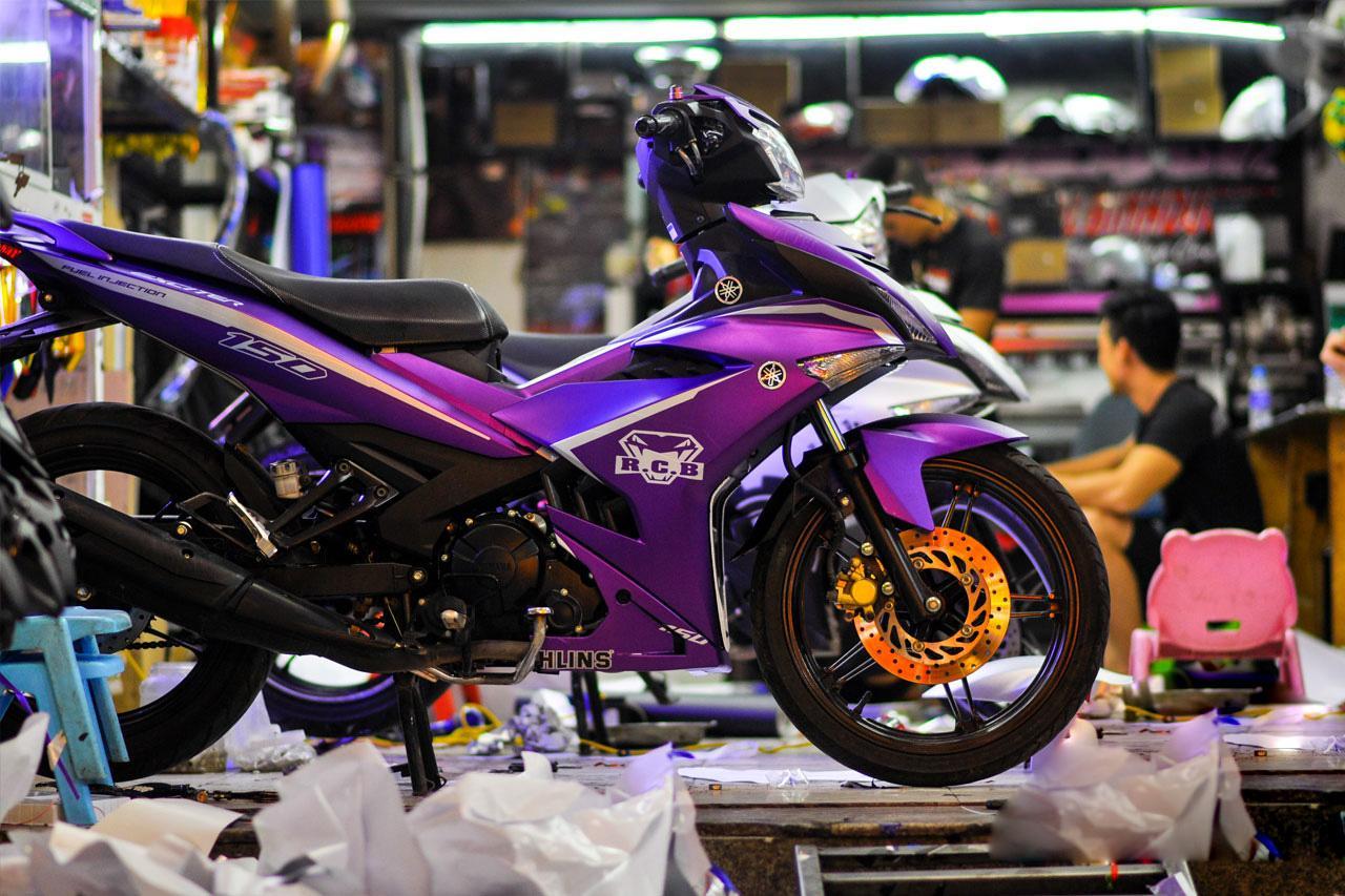 Tem trùm xe exciter 150 tím bạc - làm tem xe máy exciter 150 theo yêu cầu - Tem trùm xe exciter 150 rẻ đẹp và chất