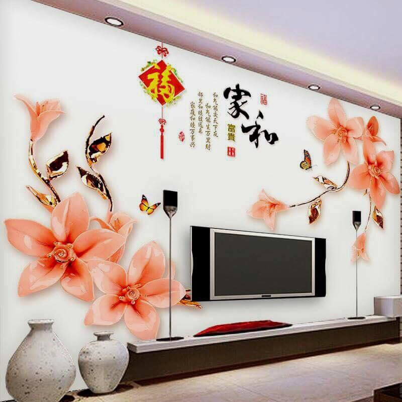 decal dán từong hoa 3D sang chảnh