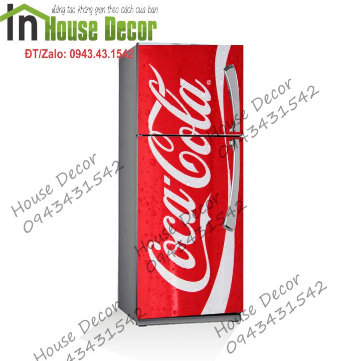 Miếng DECAl bóc Dán Tủ Lạnh - Phù Hợp Mọi Loại Tủ (Mẫu Coca-Cola)