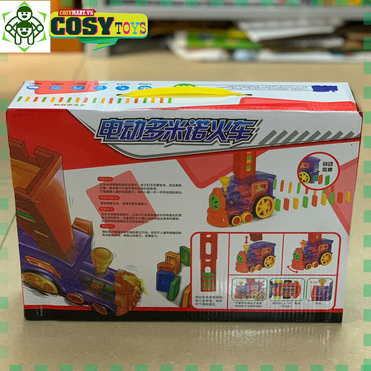 Hộp đồ chơi xe lửa xếp domino tự động cho bé