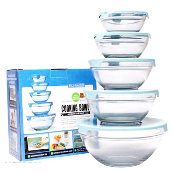 [HCM]Bộ 5 Tô Thủy Tinh Có Nắp (màu ngẫu nhiên)
