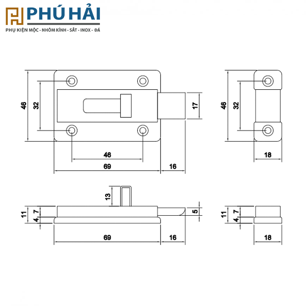 Chốt cửa VICKINI 46102.001 SSS inox mờ(Cái)