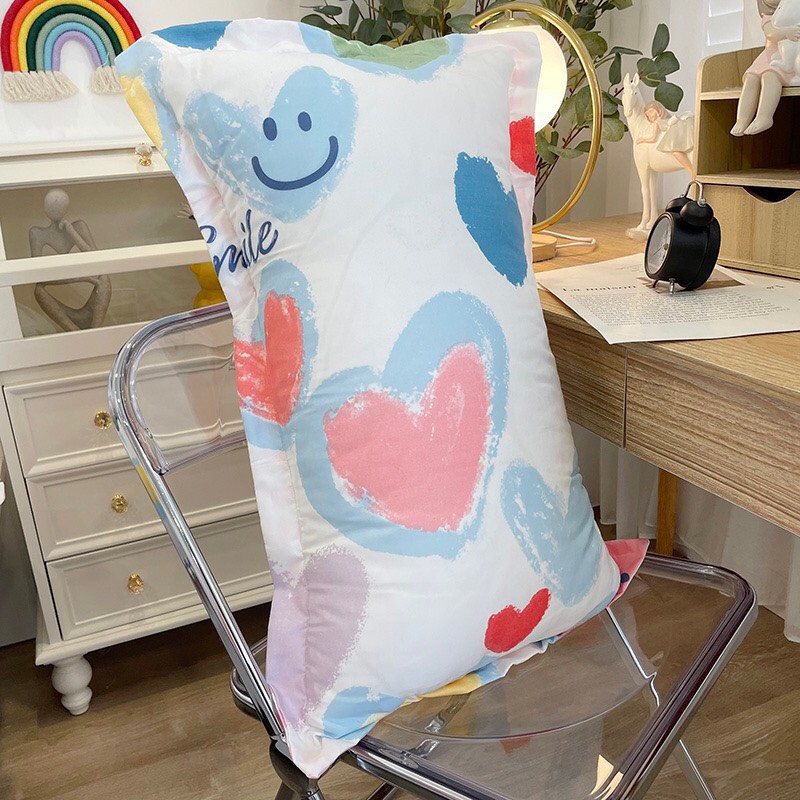 Bộ chăn ga gối cotton poly - Mẫu tim smile