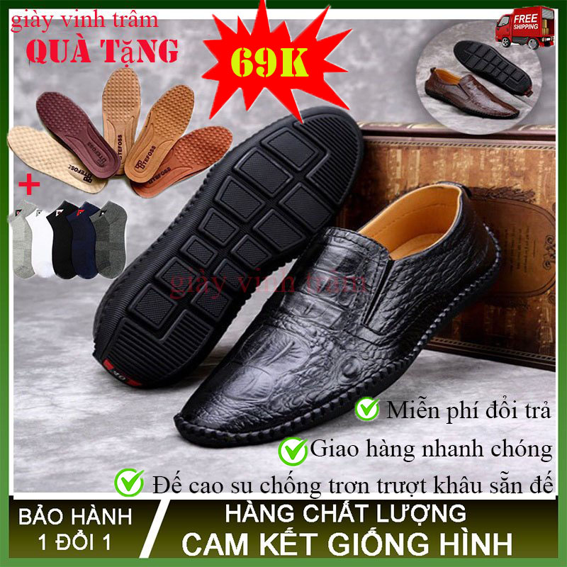 Giày Lười Da Nam-Da Bò Dập Vân Cá Sấu Nổi Đẹp 2020 Full Size 38 Đến 43 – GIÀY VINH TRÂM | Hàng Chất Lượng - Đế Mềm Chống Trượt - Thoáng Khí - Dễ Phối Đồ