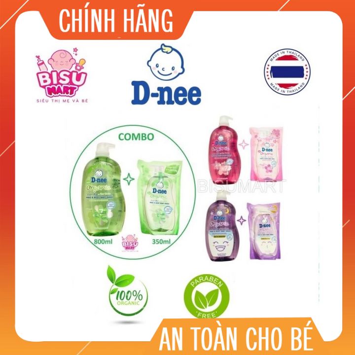 Combo Sữa tắm gội Dnee Thái Lan cho bé Chai 800ml và Túi 350ml