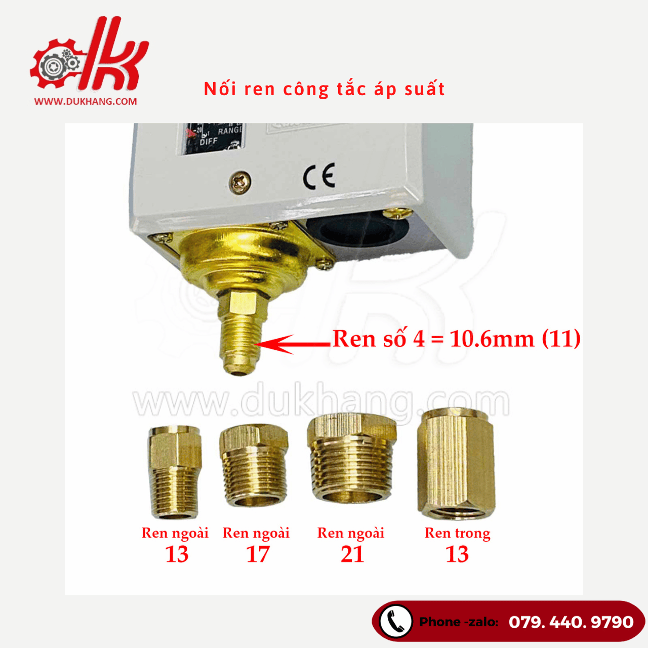Nối ren đồng rơ le áp suất - số 4 =11mm