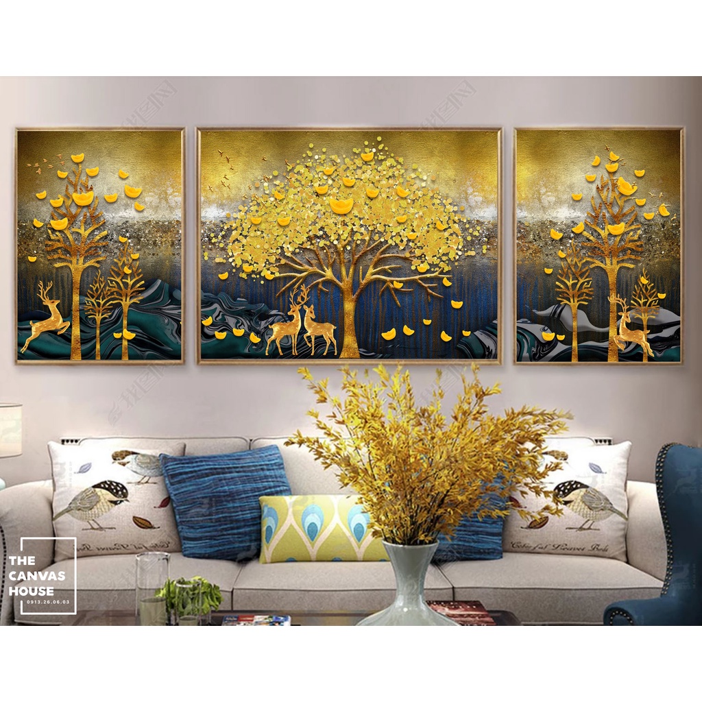 Bộ 3 tranh canvas hươu vàng - the canvas house - l3hv