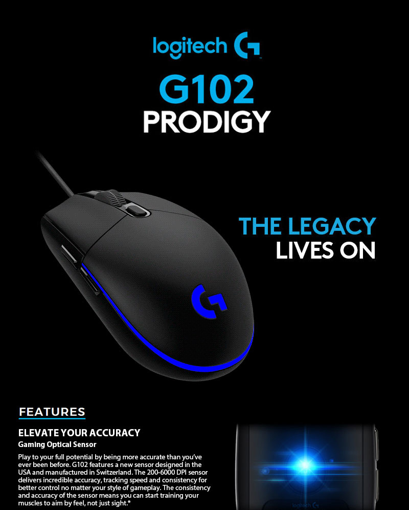 Chuột chơi game Logitech G102 Gen 2 Prodigy RGB có dây - Bảo hành 2 năm chính hãng