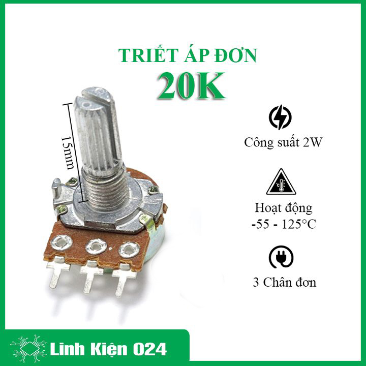 Chiết áp đơn 20K, biến trở volume B20K 3 chân