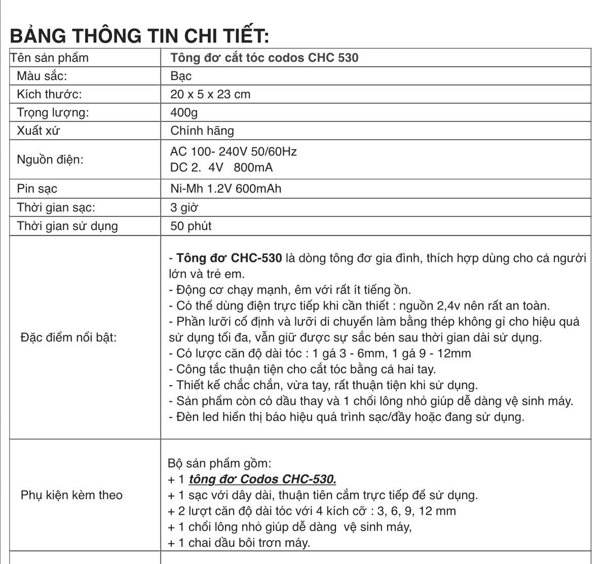 XẢ HÀNG Tông đơ hớt tóc CODOS-536 lưỡi Dynamic siêu bén