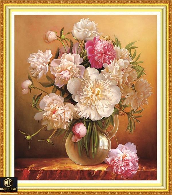 Tranh đính đá cao cấp venus bình hoa -kt: 50x60cm