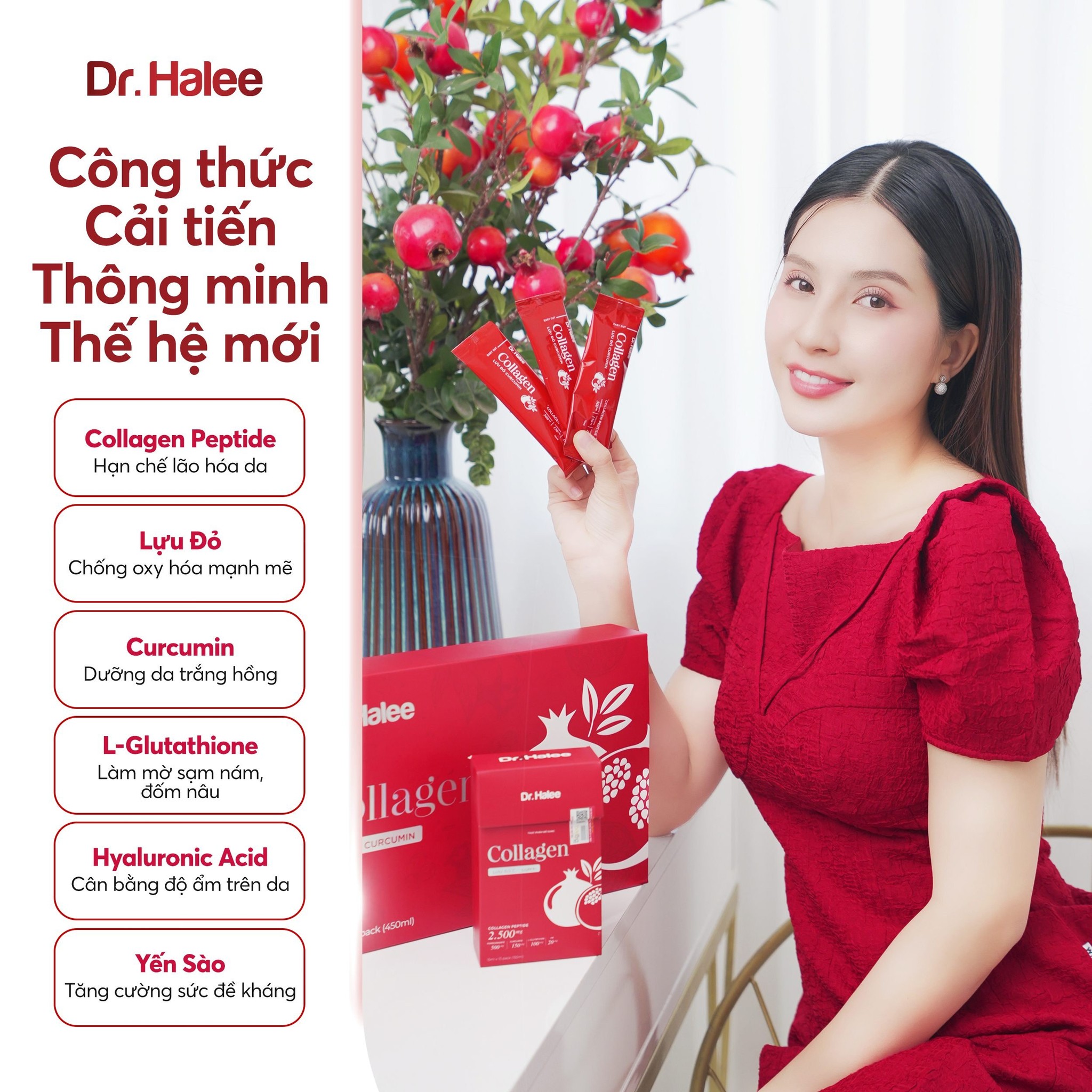 Nước Uống Collagen Lựu Đỏ Curcumin Dr Halee