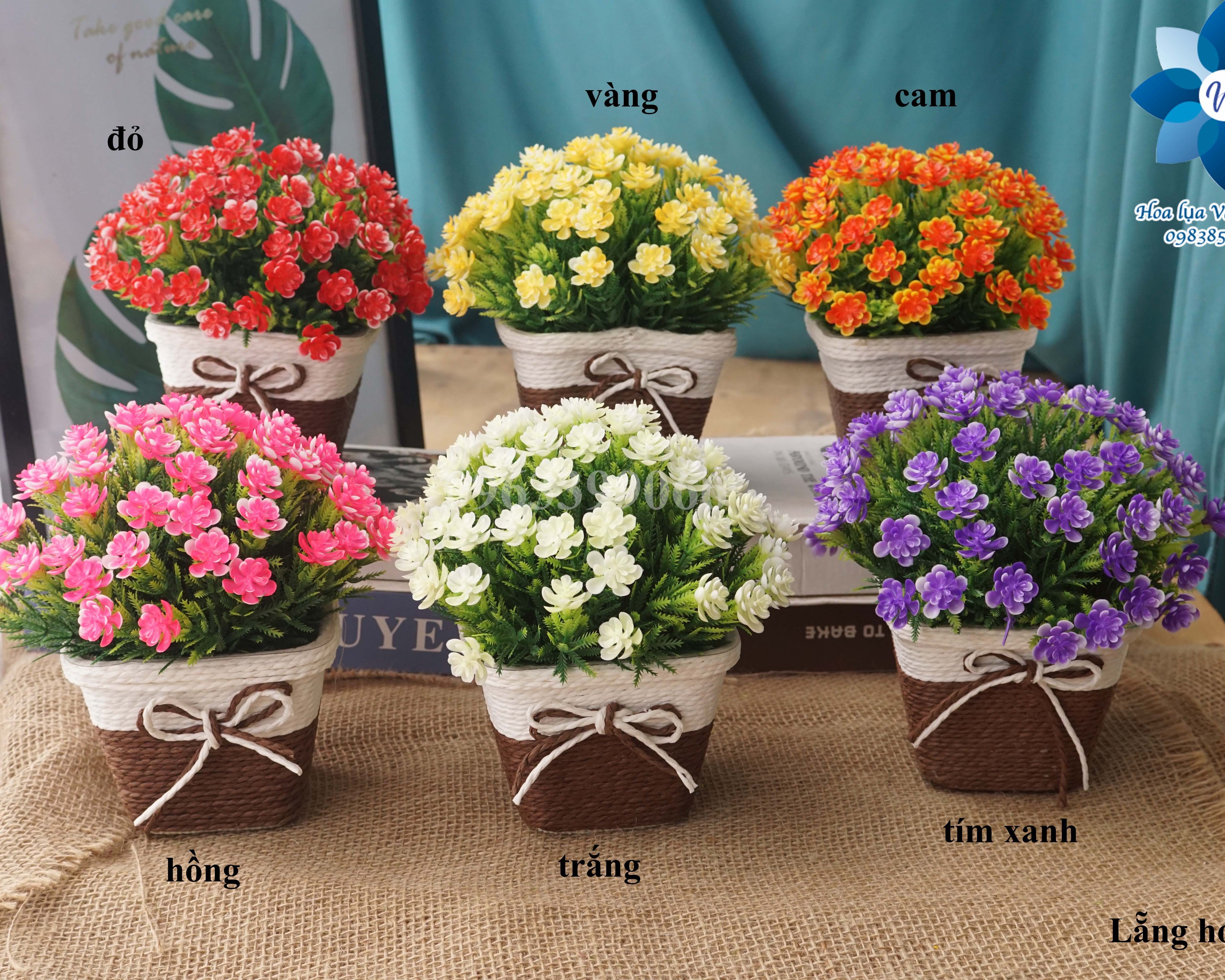 Hoa Lụa Chậu Hoa Giả Để Bàn, Lẵng Hoa
