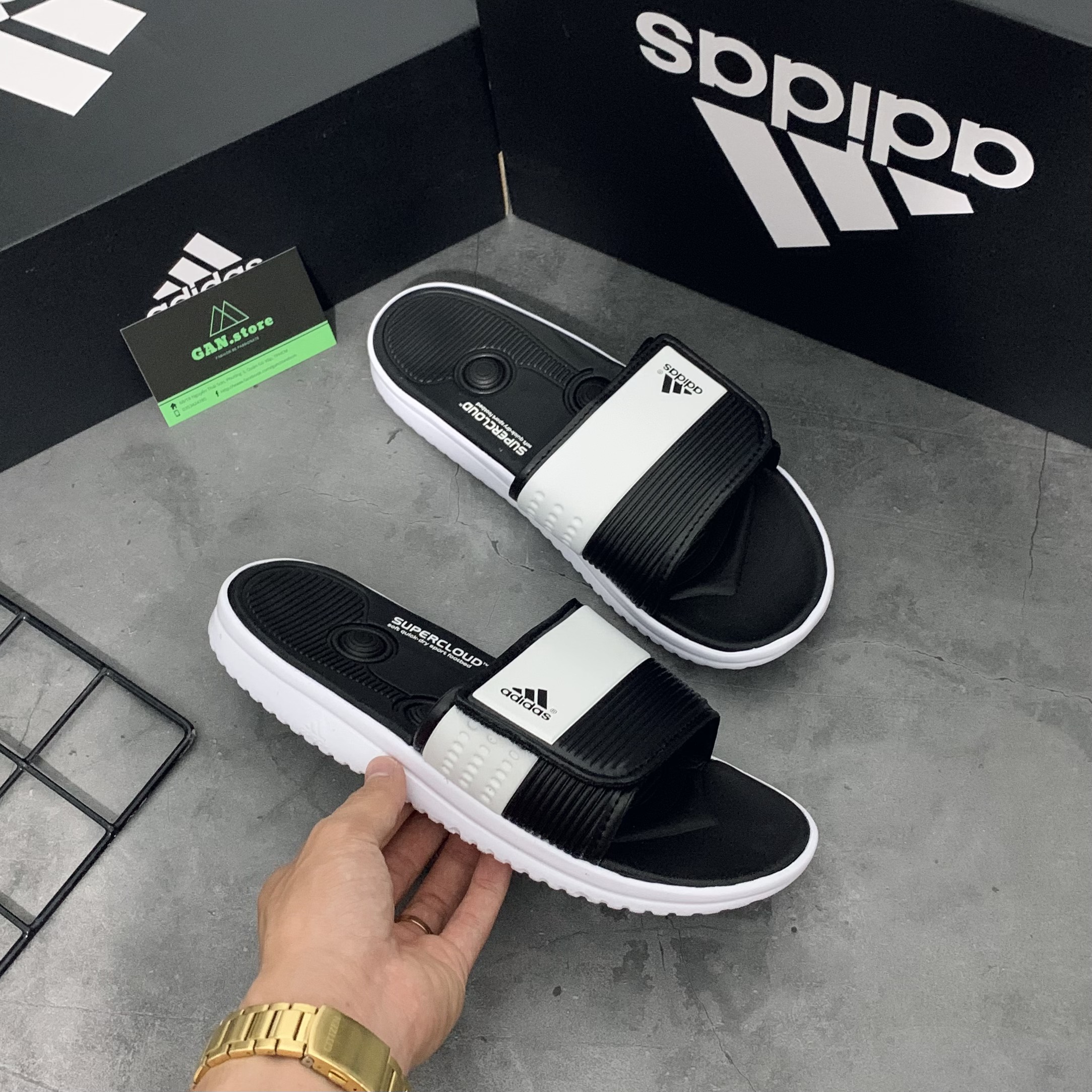 DÉP ADIDAS NỆM RC ĐEN TRẮNG - Chuẩn chỉ full box
