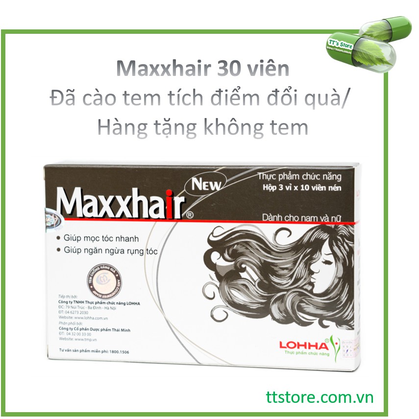 MAXXHAIR Hộp 30 viên - Viên uống mọc tóc, giảm rụng tóc, biotin maxhair chính hãng