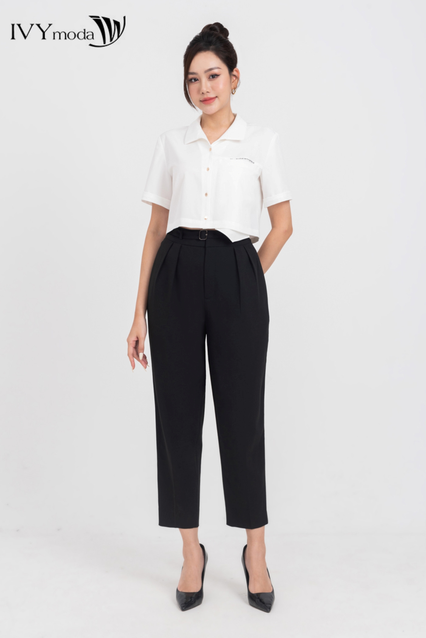Quần baggy phối đai ivy moda ms 22m7779