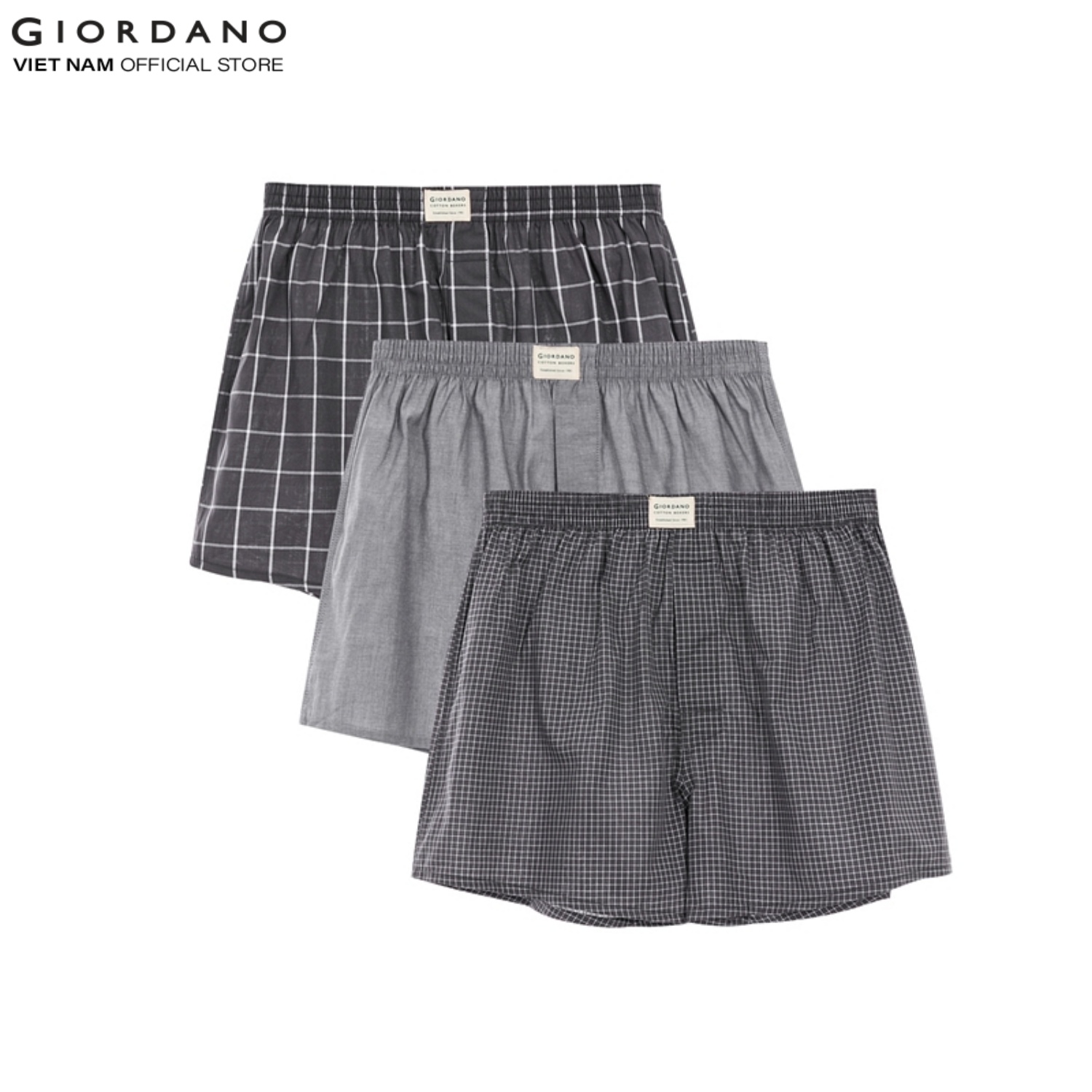 [Special Deal] GIORDANO Bộ 3 Quần Lót Ngủ Nam Men's Cotton Boxers 01179139