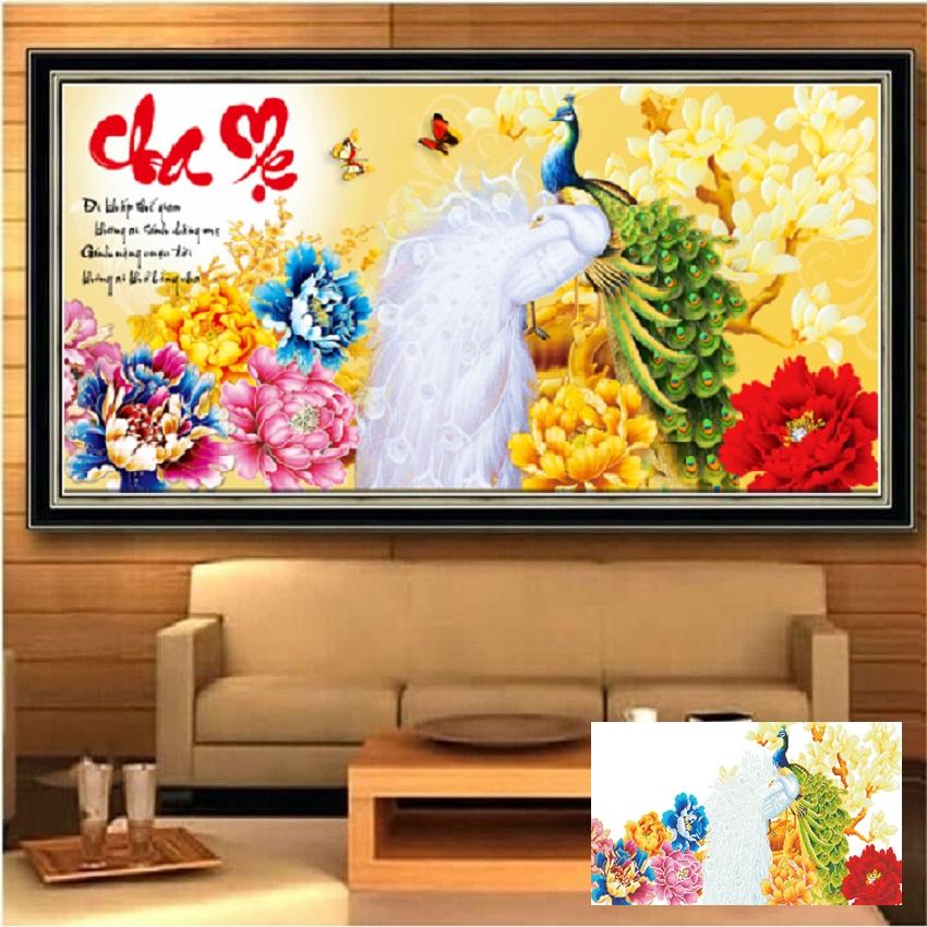 Tranh đính đá Cha mẹ - LV078 KT 120*60cm (Tranh Chưa Đính)