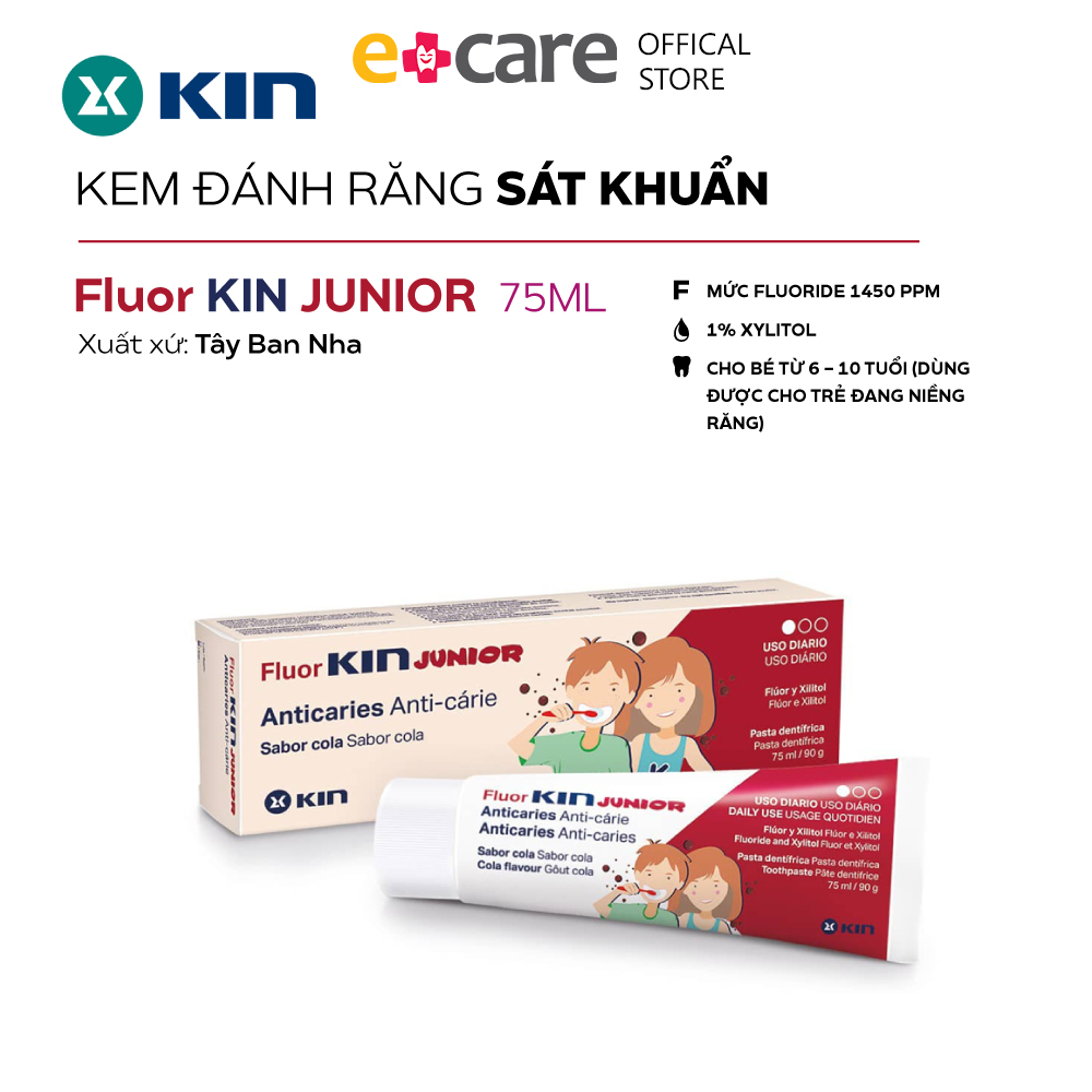 Kem đánh răng, nước súc miệng trẻ em 6-12 tuổi Fluor KIN Junior 75ml