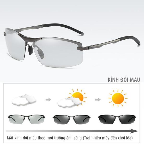 Giá bán Kính đổi màu gọng nhôm magiê nhẹ, mắt kính polarized phân cực, chống UV - MK1910