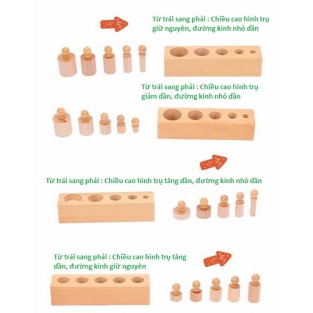 Giáo cụ Montessori - Bộ núm trụ (bản mini dùng tại nhà)