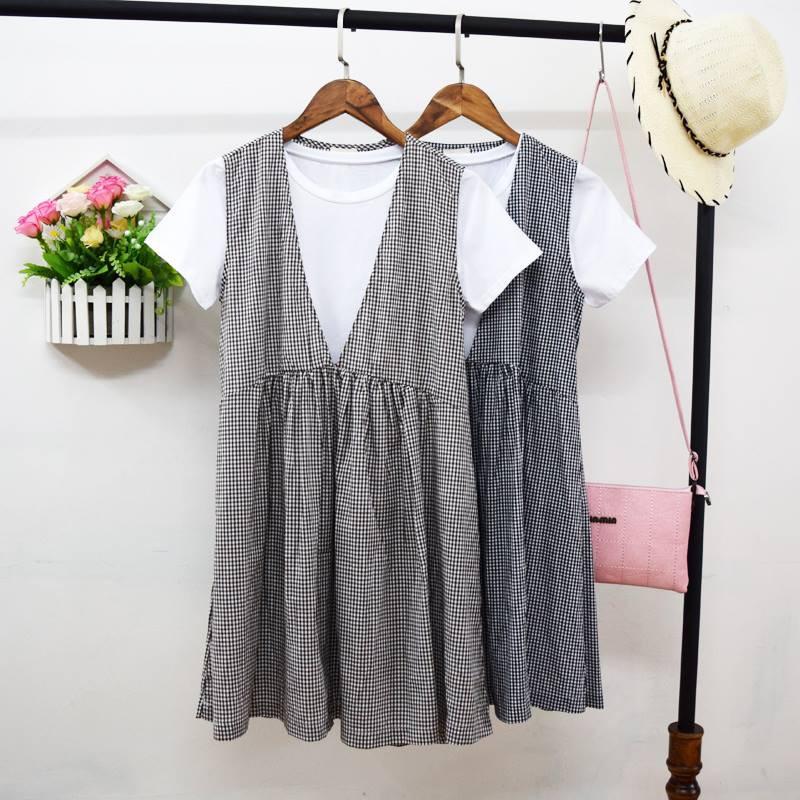 Váy Bầu Kẻ Caro Giả Yếm Dễ Mặc ( Kèm Ảnh Thật )