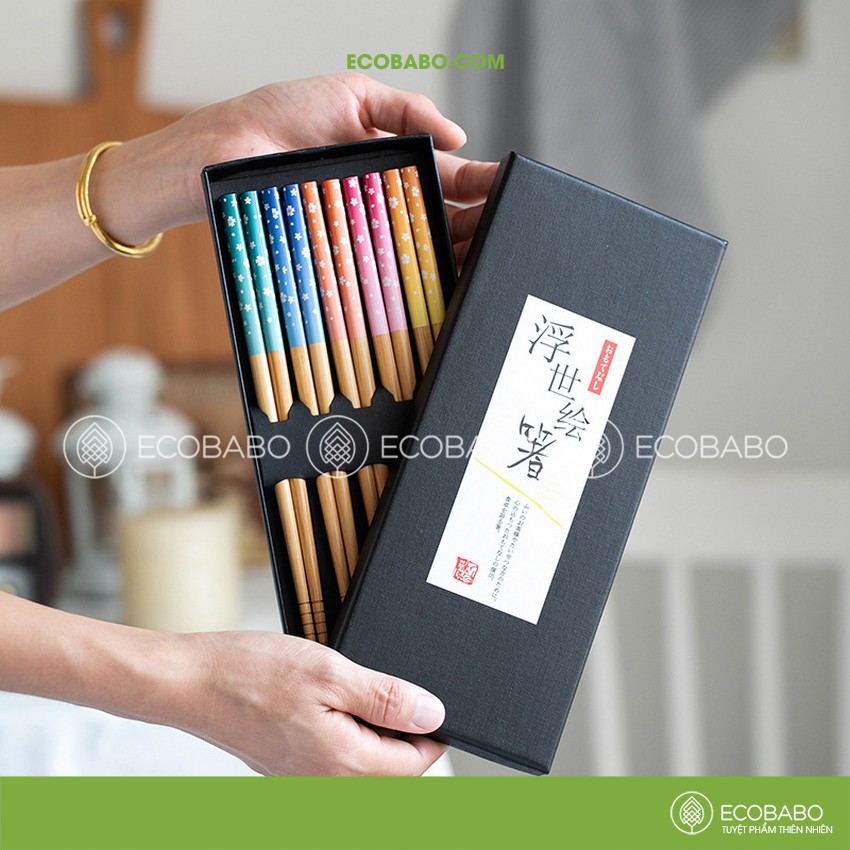Đũa tre xuất NHẬT kháng khuẩn set 5 đôi - Ecobabo