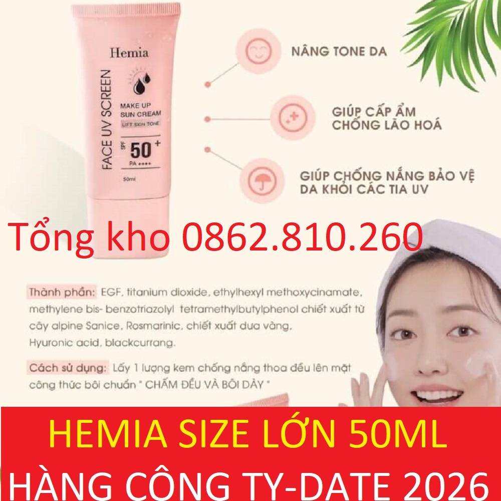 kem chống nắng Hemia face uv screen make up sun cream (size lớn 50ml)