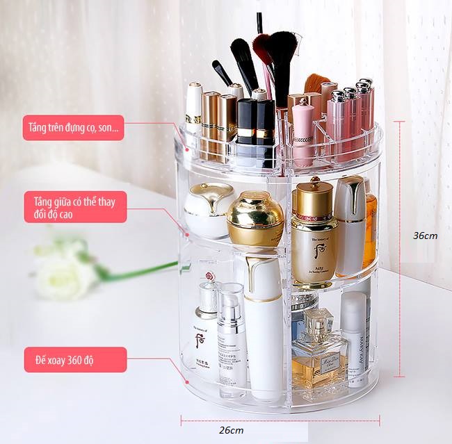 [HCM][ XOAY 360 ĐỘ ] - KỆ ĐỰNG MỸ PHẨM TRANG ĐIỂM CAO CẤP SIÊU BỀN TRONG SUỐT XOAY 360 ĐỘ